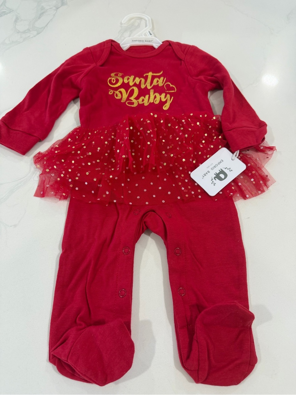 Red 'Santa Baby' Tutu Footie One-Piece for Kids 3-6 months